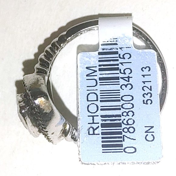 New Old Stock NWT EDCO Ring Band sz 5 Rhodium Marcasite & Pear Cut Topaz - Picture 5 of 16